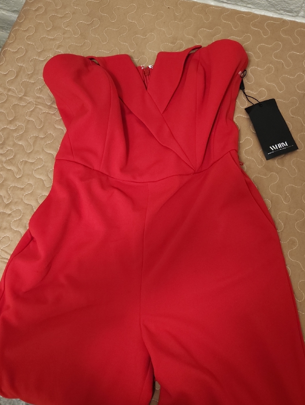 White House Black Market Red Strapless Folded V-Front Jumpsuit
